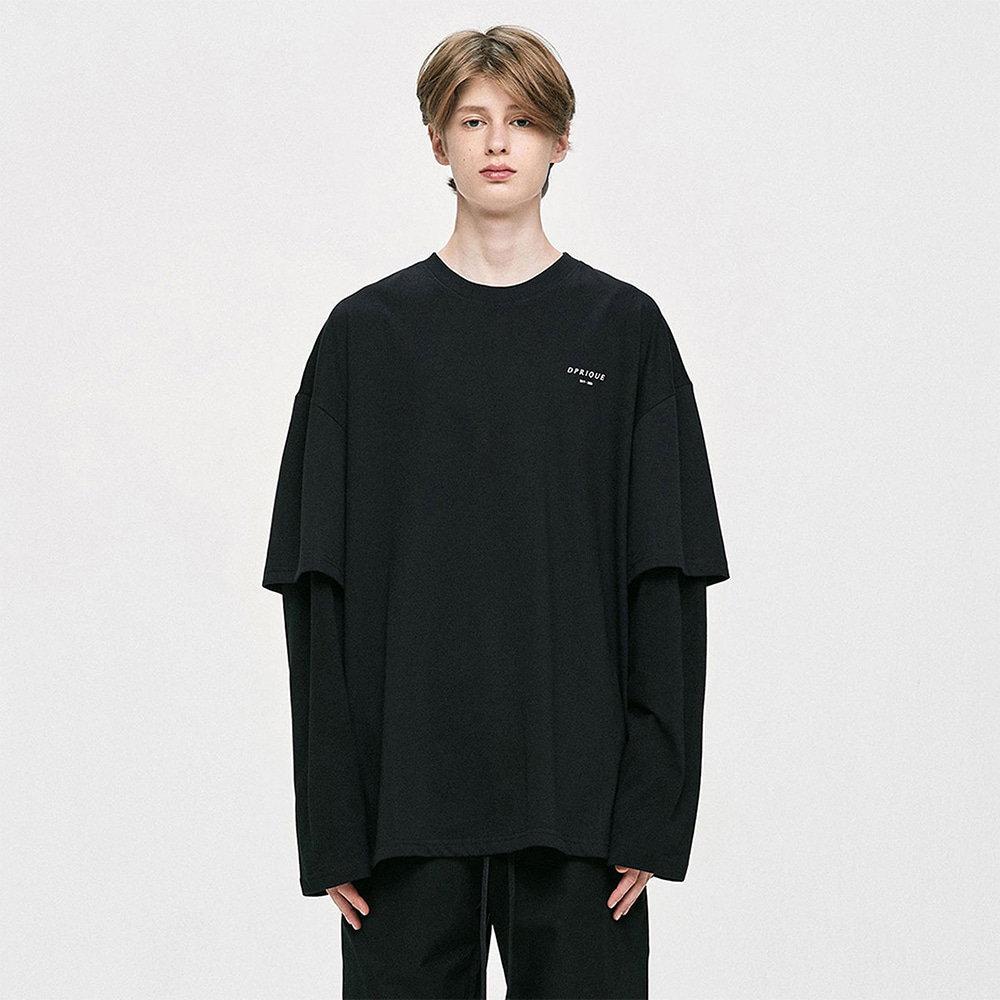 [IKON 동혁 착용] [디프리크] Oversized Layered T-Shirt - Black